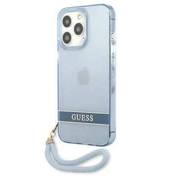 Etui Guess GUHCP13LHTSGSB do Apple iPhone 13 Pro / 13 6,1" niebieski/modré pevné puzdro Translucent Stap