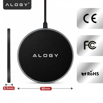 QI bezdrátová indukční nabíječka 15W rychlá LED Alogy kulatá pro iPhone USB-C kabel Černá