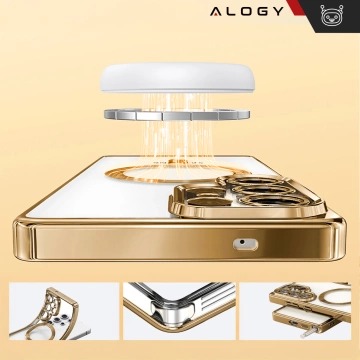 Puzdro MagSafe pre Apple iPhone 16 Pro Max Alogy Glamour puzdro na luxusný prsteň zlato-priehľadné