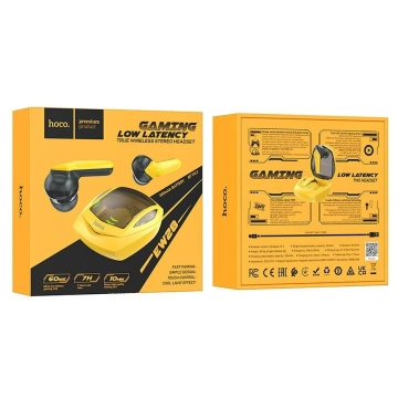 HOCO EW28 TWS Bluetooth Wireless Headphones – Yellow with Gaming Mode and Charging Case