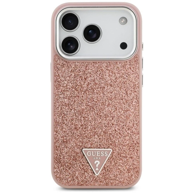 Etui Guess Glitter Triangle Logo MagSafe na iPhone 17 Pro - Różowe