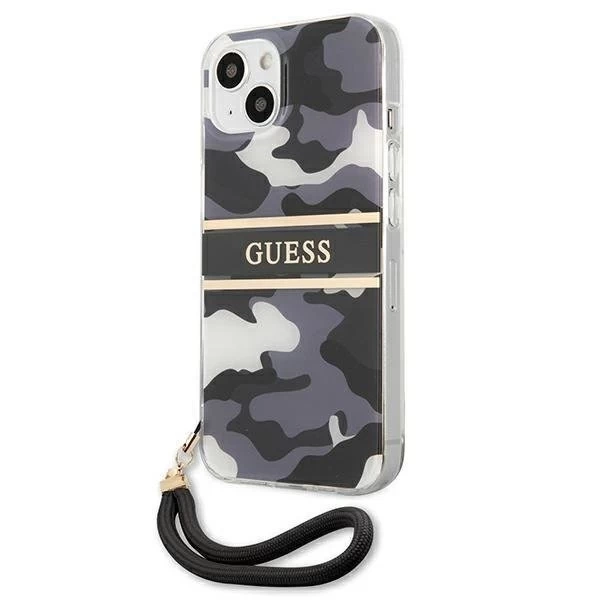 Guess GUHCP13MKCABBK iPhone 13 6,1" černý/černý pevný obal Camo Strap Collection