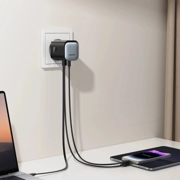Зарядний пристрій Joyroom JR-TCL02 65 Вт USB-A USB-C GaN із вбудованим кабелем USB-C - чорний