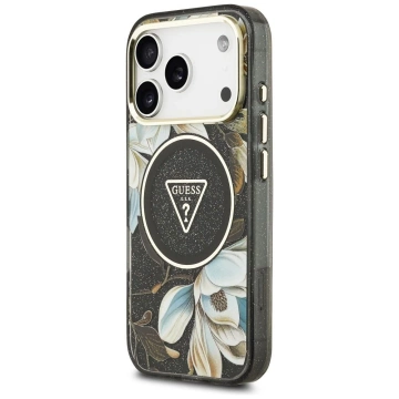 Etui Guess MagSafe do iPhone 17 Pro IML Glitter Flowers Triangle Black