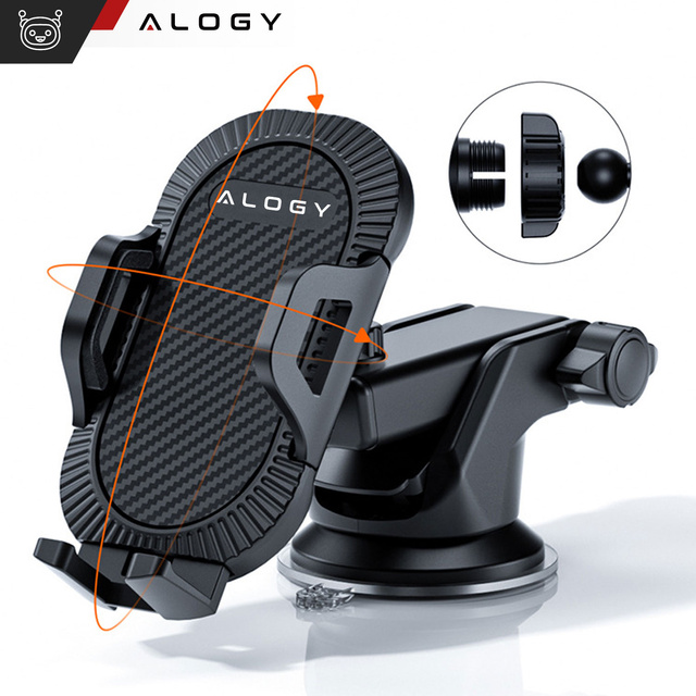 Alogy 3-in-1-Autotelefonhalter für Fenster, Fenster, Armaturenbrett, Kühlergrill, Cockpit, Schwarz, USB-C-Kabel, 2,4 A, 1 m