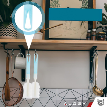 Umývacia kefka na čistenie fliaš, pohárov a pohárov Sponge Cleaner Umývačka so sklopnou rukoväťou Alogy modrá a biela