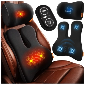 2-in-1 Car Pillow with Massage and Heating – ergonomic support for the neck, nape, back and lumbar region, electric massager with vibrations for the driver and passenger – Dr.Medic RelaxTherapyHeat™