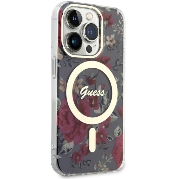 Guess GUHMP14LHCFWSA Handyhülle für Apple iPhone 14 Pro 6.1" grün/khaki Hardcase Flower MagSafe