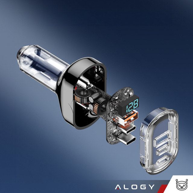 Autoladegerät 2x USB-C C PD 36W USB QC 3.0 LED schnell für Telefon, leistungsstark 72W Alogy schwarz