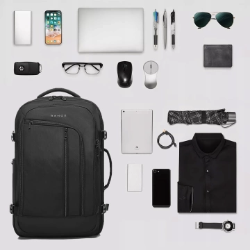 Bange voděodolný batoh na 15,6" notebook, městský cestovatel, 45x30x16 cm, do práce, do letadla, pánské, dámské, s USB portem Černá