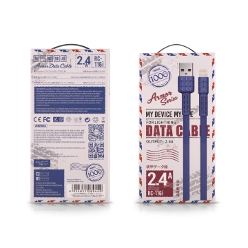Plochý kabel Remax Armor Series USB / Lightning 5V 2,4A modrý (RC-116i)