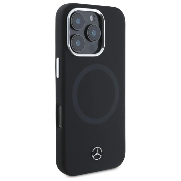 Mercedes Hülle für iPhone 16 Pro Max 6,9" Hardcase Silikon Ton in Ton Logo MagSafe Schwarz