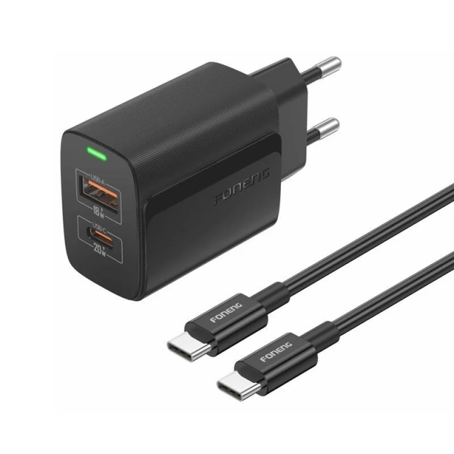 Nabíječka Foneng EU66 USB-C USB-A 20W QC3.0 PPS FCP LED černá