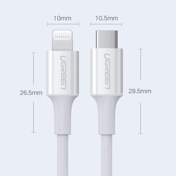Кабель UGREEN MFi USB Type C - Lightning 3A 1,5 м білий (US171)