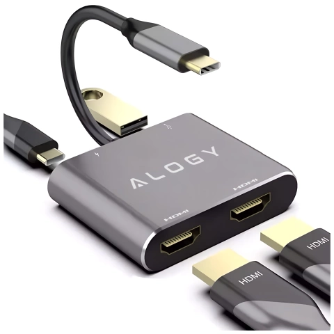HUB splitter Alogy Adaptér pro počítačový notebook s USB-C na 3x USB-A 2.0 1x USB-A 3.0 šedý