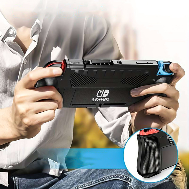 Case for Nintendo Switch OLED housing case cover reinforced grip Alogy Black Glass