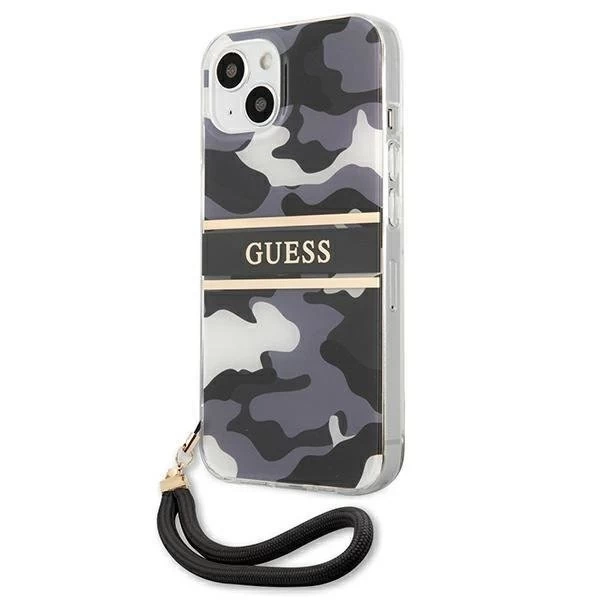 Guess GUHCP13SKCABBK iPhone 13 mini 5,4" černý/černý pevný obal Camo Strap Collection