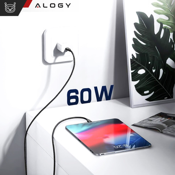USB-C Typ C Kabel stark schnell 60 W PD 2 m für iPhone 15/Pro/Max Nylonkabel Alogy Schwarz