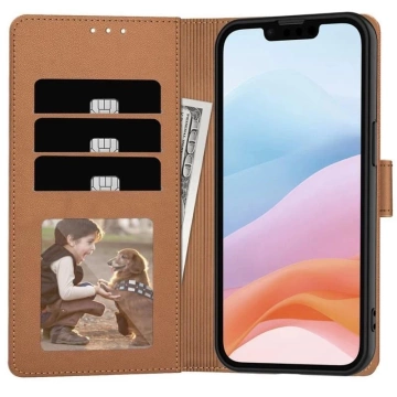 Peňaženkové puzdro Tech-Protect pre iPhone 16e, hnedé s flipom a stojanom