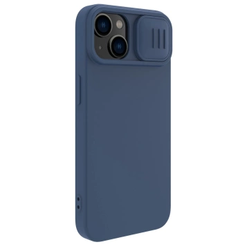 Hodvábne silikónové puzdro Nillkin CamShield pre iPhone 15 Plus s ochranou fotoaparátu – tmavomodré