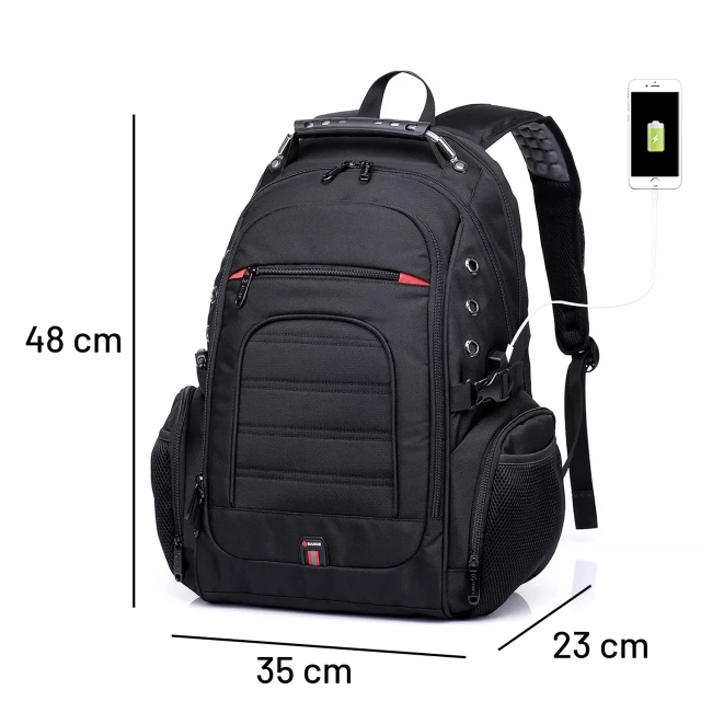 Водонепроникний рюкзак Bange Сумка для ноутбука 15" Urban Travel 48x35x23 см For Work School Airplane Men's Women USB Black
