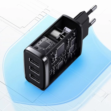 Настінний зарядний пристрій Baseus Compact 3x USB, 17 Вт, чорний