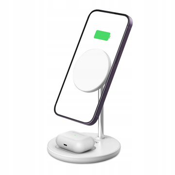 Magnetická bezdrátová nabíječka MagSafe 2v1 QI 15W 2v1 pro Apple iPhone AirPods bílá