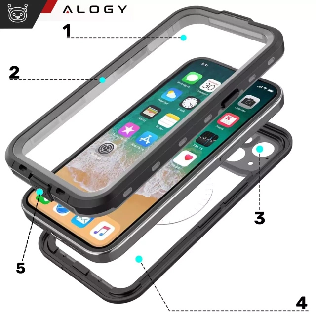 Alogy HydroArmor™ IP68 Waterproof Case with Clear Back 360 Armored Case for MagSafe for Apple iPhone 16