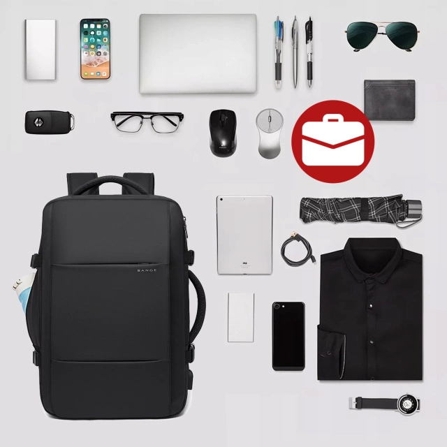 Cestovný batoh Bange BackPack business rozšíriteľný batoh Priestranná taška na 17,3" notebook s USB portom Čierna