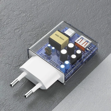 Dudao A30EUL GaN настінний зарядний пристрій 30 Вт USB-A / USB-C кабель USB-C - Lightning - білий