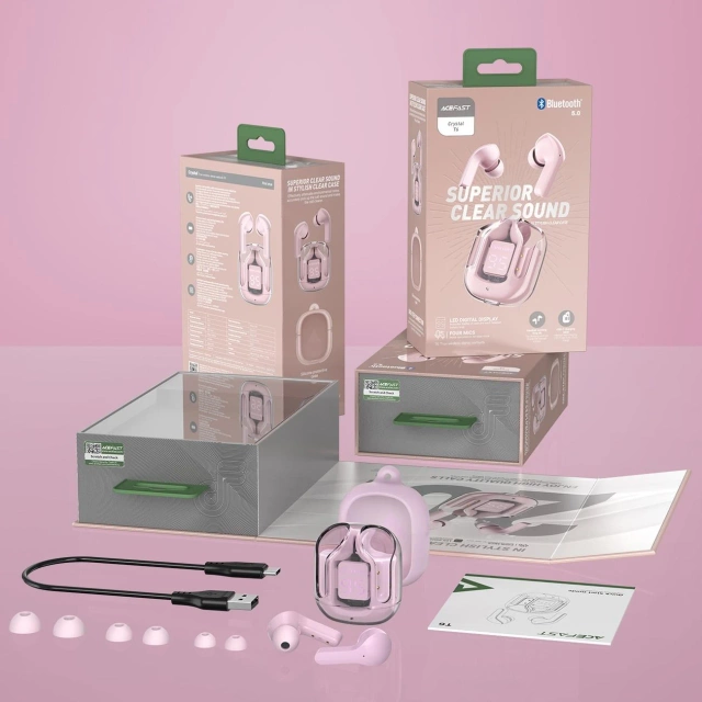 Słuchawki bezprzewodowe Acefast dokanałowe TWS Bluetooth różowy (T6 pink lotus)