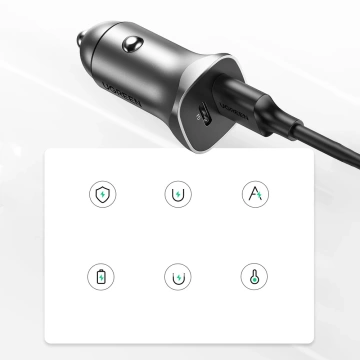 Ugreen nabíjačka do auta USB Type C / USB 24W Power Delivery Quick Charge sivá (30780)