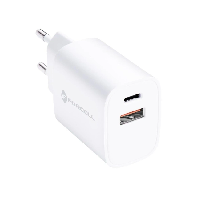 Ładowarka sieciowa FORCELL F-ENERGY Typ C + USB A PD QC4.0 3A 30W Biała