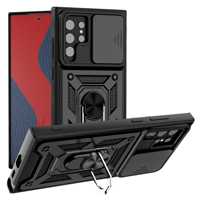 Obrněné pouzdro s krytem fotoaparátu Alogy Camshield Stand Ring pro Samsung Galaxy S22 Ultra černý