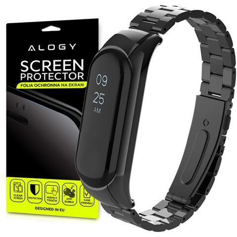 Náramok Alogy Stainless Steel pre Xiaomi Mi Band 5 Black 5x fólia Alogy