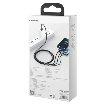 Baseus Tungsten 3v1 kábel USB - USB typu C / Lightning / micro USB 3,5 A 1,5 m čierny (CAMLTWJ-01)