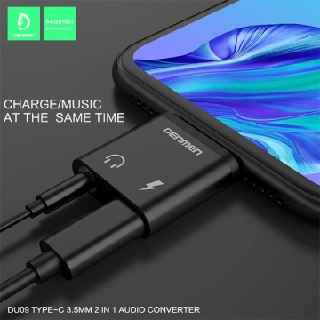 Адаптер Denmen USB-C Jack 3,5 мм HF Type-C, чорний, алюмінієвий