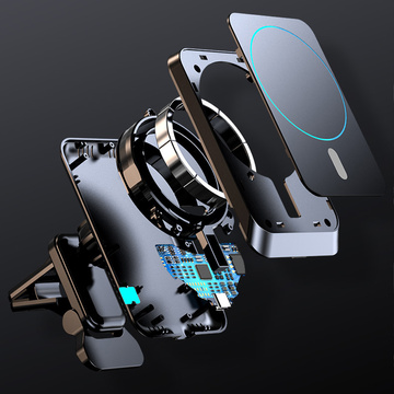 Alogy Magnetische Autohalterung für MagSafe mit 15 W Qi-Ladegerät für Telefongitter Schwarz