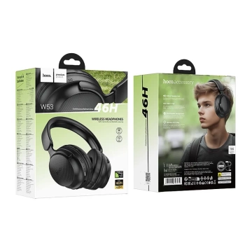 Hoco W53 Bluetooth 5.0 – чорні накладні навушники, 30 годин відтворення, AUX/USB-C