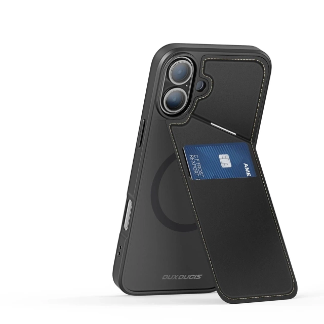 Puzdro na iPhone 16 Dux Ducis Rafi II Mag MagSafe RFID Stojan čierny