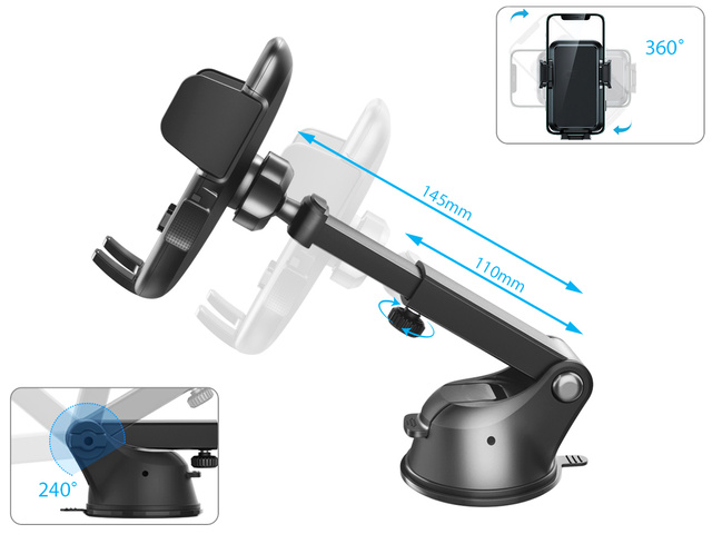 Uchwyt samochodowy do telefonu 2w1 Alogy na szybę do kratki na deskę rozdzielczą Czarny