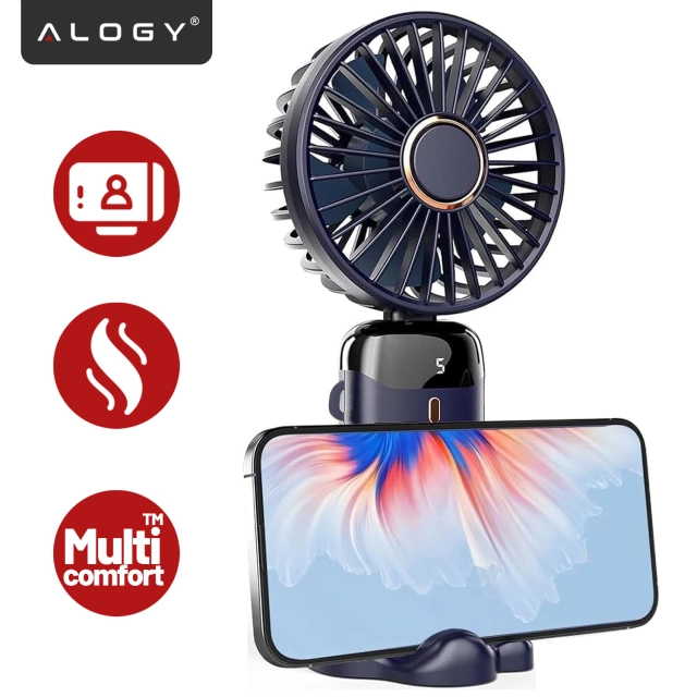 Fan Fan Handheld Fan Wireless Alogy Desktop Portable Handheld with Phone Holder USB-C Navy Blue