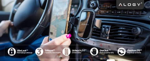 Držiak na telefón do auta, okno, mriežka, kokpit, palubná doska, auto, auto, pre 7" telefón Alogy 3v1 čierny