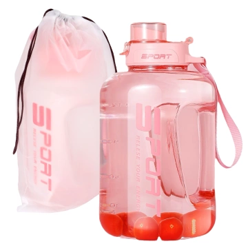 Duża Butelka Motywacyjna na Wodę 1.7L Bidon Sportowy z Miarką, Uchwytem i Pokrywką 2w1 (Dzióbek + Słomka), Wygodna i Szczelna, Alogy Sport 1700ml – Różowa