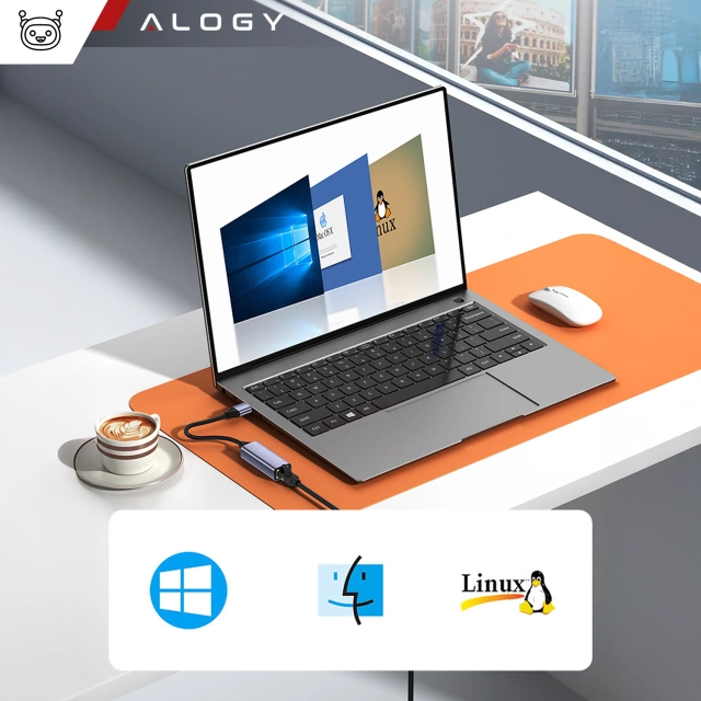 Przejściówka USB do Ethernet Adapter Alogy karta sieciowa LAN RJ45 GIGABIT 1000MBPS Czarna