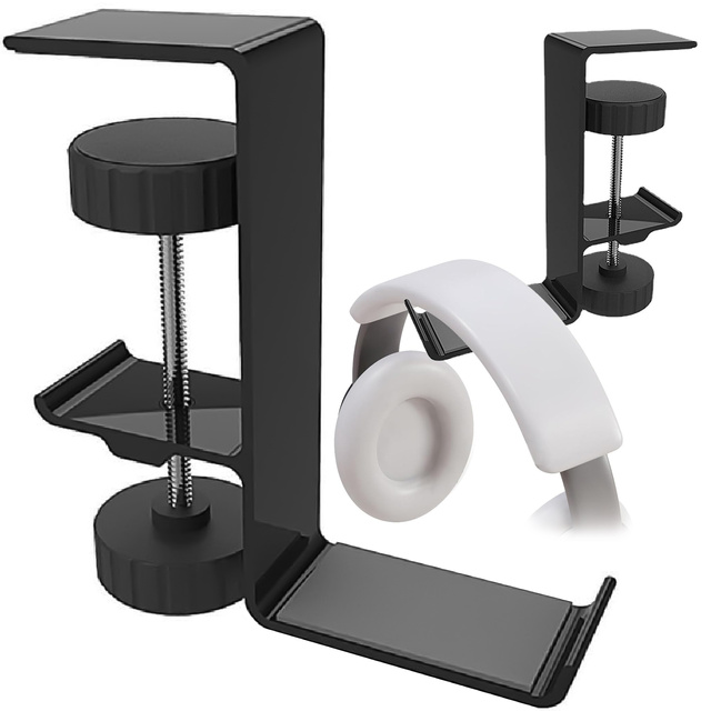 Ständer Kopfhörertaschenhalter, Aluminium, Schreibtisch, verstellbar, Tischständer, Kleiderbügel, Haken, Schwarz