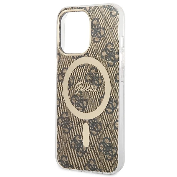 Zestaw Guess GUBPP13LH4EACSW Case Charger iPhone 13 Pro brązowy/brown Hard Case 4G MagSafe Print