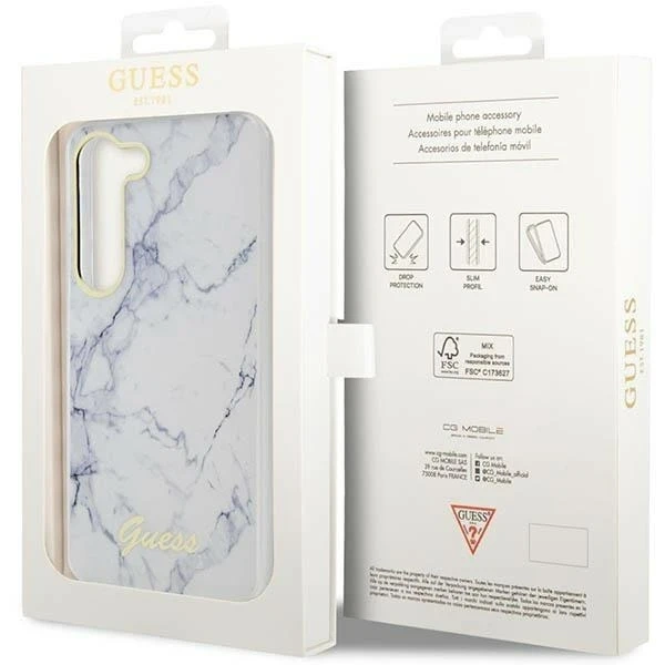 Guess GUHCS23SPCUMAH Hülle für Samsung Galaxy S23 S911 weiß/weiß Hardcase Marble