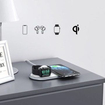 Choetech 2in1 Qi wireless charger for smartphones / Apple Watch with stand (MFI) USB Type C white (T317)