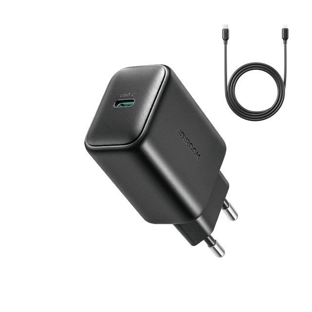Мережевий зарядний пристрій Joyroom USB-C 25 Вт SFC / PPS / PD - чорний кабель USB-C / USB-C 1 м